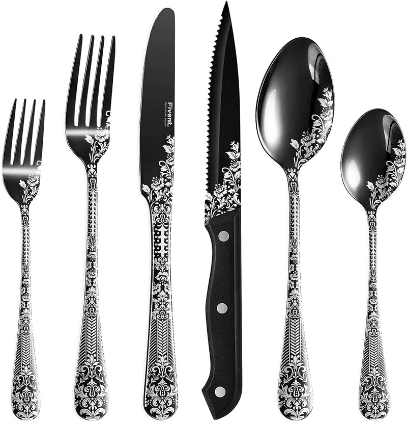 Fivent 24-Piece Easter Flatware Set, Service for 4, Stainless Steel Flatware Set with Steak Knives, Mirror Polished Cutlery Set, Easter Decorations Table Setting, Hand Wash Recommended Home & Garden > Decor > Seasonal & Holiday Decorations Fivent Damask Rose  