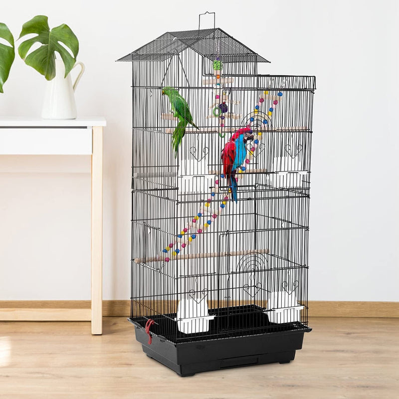 39-Inch Roof Top Large Flight Parrot Bird Cage Accessories with Rolling Stand Medium Roof Top Large Flight Cage Parakeet Cage for Small Cockatiel Canary Parakeet Sun Parakeet Pet Toy