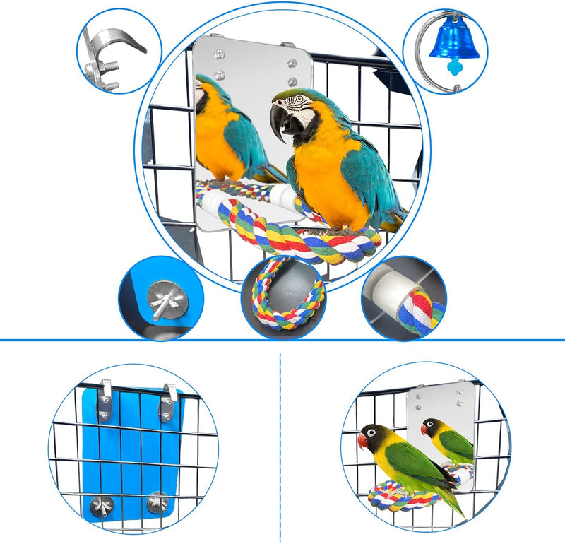 Eeaivnm 7 Inch Pet Bird Mirror Swing Parrot Cage Toys with Rope Perch, Parrot Parakeet Mirror with Bird Swing Bell Toys for Parakeet Cockatoo Cockatiel Conure Lovebirds Finch Canaries Animals & Pet Supplies > Pet Supplies > Bird Supplies > Bird Toys Eeaivnm   