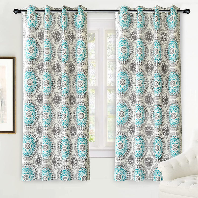 Driftaway Bella Medallion and Floral Pattern Room Darkening and Thermal Insulated Grommet Window Curtains 2 Panels Each 52 Inch by 54 Inch Aqua and Gray Home & Garden > Decor > Window Treatments > Curtains & Drapes DriftAway Aqua/Gray 52"x72" 