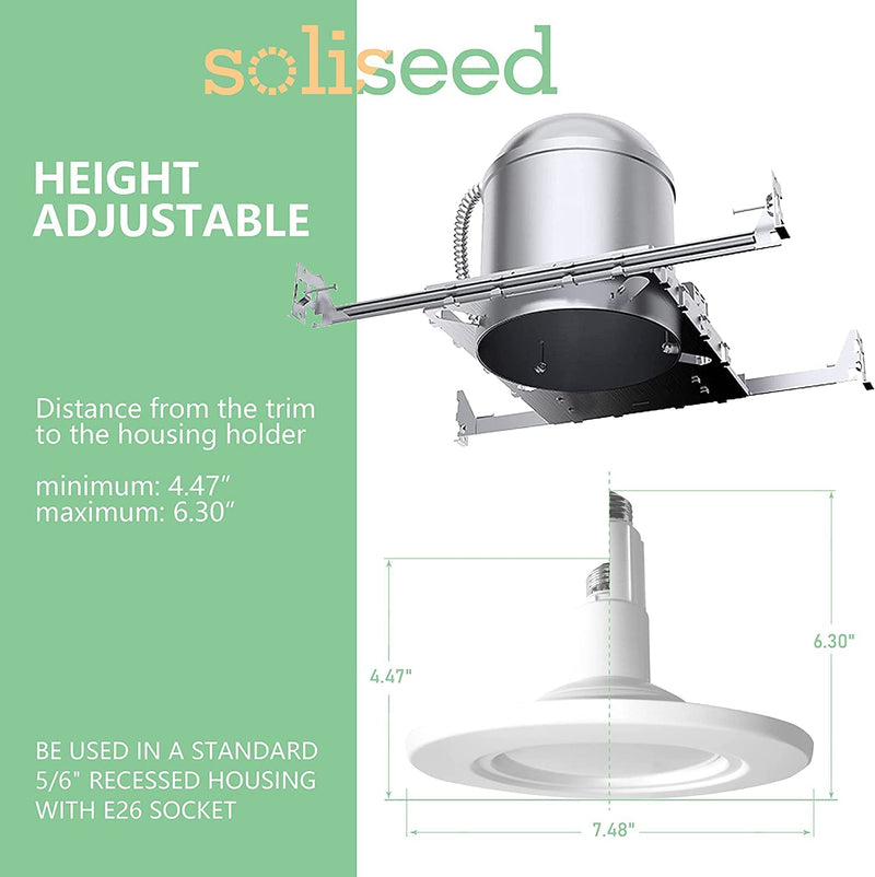 Soliseed 5/6 Inch LED Can Lights Length Adjustable Recessed Lights,Recessed Light Conversion Kit,Retrofit Downlight,12W=60W,3000K Warm White,800Lm, Dimmable,Easy Install Screw in Light Fixture,4-Pack