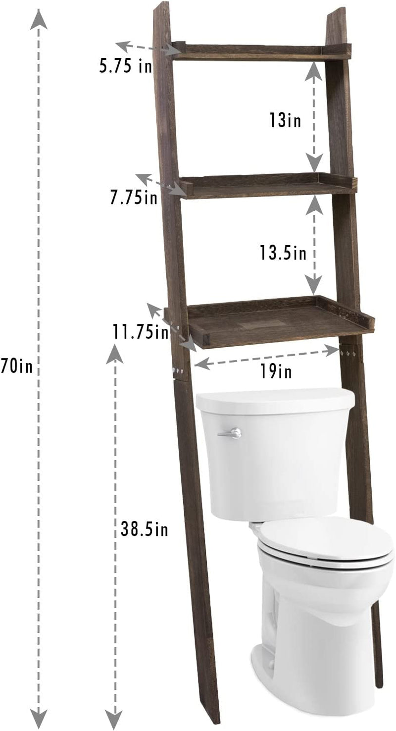 Over the Toilet Storage Ladder Shelf 3 Tier Wooden over Toilet Bathroom Organizer Rack for Small Space, Bathroom, Restroom, 70 Inch Tall, Dark Brown