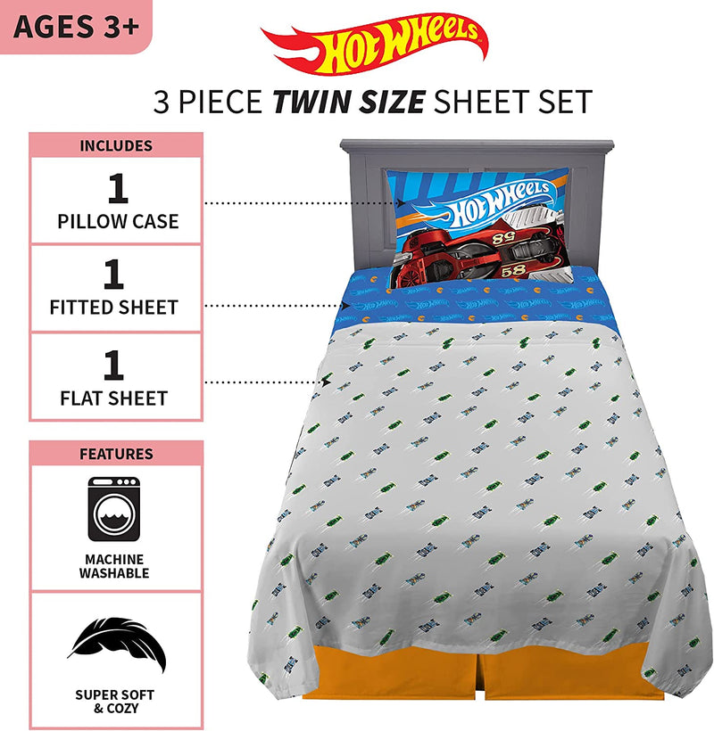 Franco Kids Bedding Super Soft Sheet Set, 3 Piece Twin Size, Hot Wheels Home & Garden > Linens & Bedding > Bedding Franco Manufacturing Company Inc   