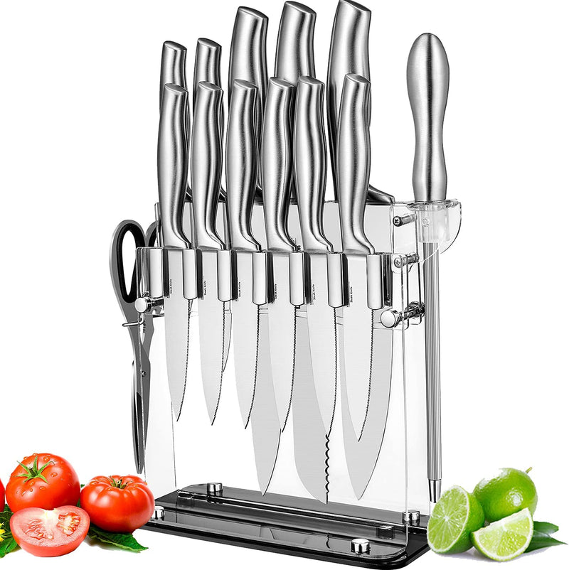 Knife Set, Stainless Steel Kitchen Knives Set 14 PCS, Super Sharp Kitchen Knife Set with Easy Clean Acrylic Stand, Modern Design, Silver Home & Garden > Kitchen & Dining > Kitchen Tools & Utensils > Kitchen Knives Sudopo   