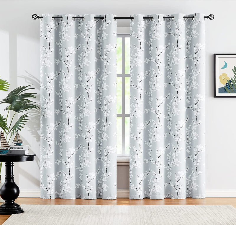 Grey Blackout Curtains Bedroom 63Inch Floral Room Darkening Thermal Insulated Curtain Panels for Living Room Retro Jacobean Window Drapes for Guest Room Grommet Top 2 Panels