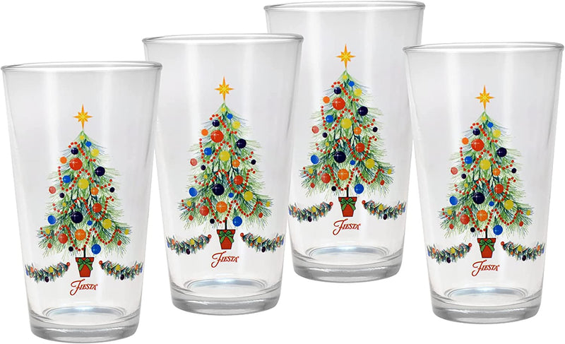 Officially Licensed Fiesta Holiday 16-Ounce Tapered Cooler Glass, Set of 4 (Christmas Tree)