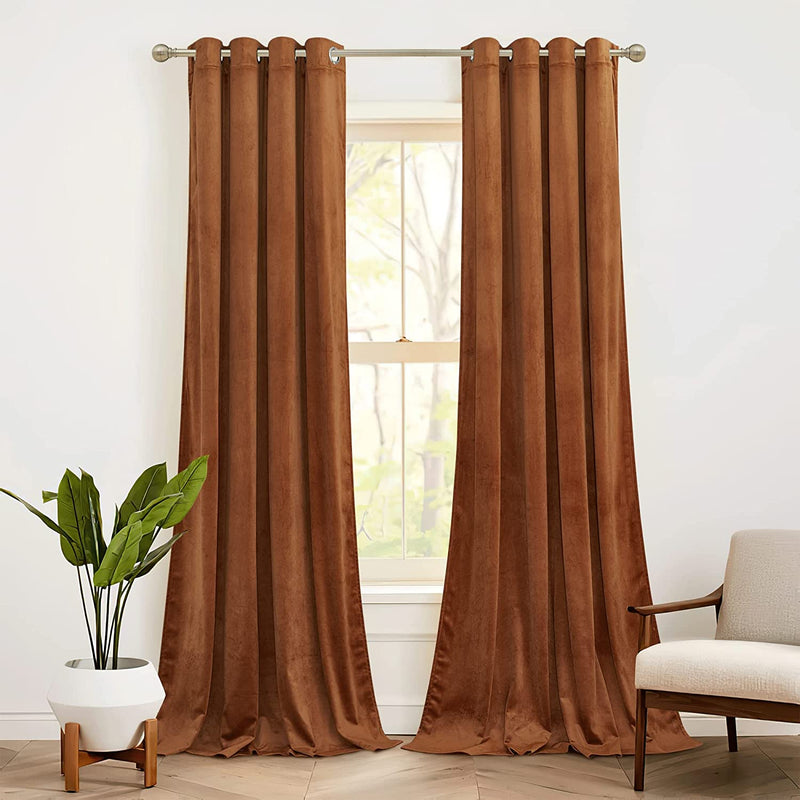 RYB HOME Black Velvet Curtains for Bedroom, Light Blocking Winds & Nosie Dampening Window Curtain Drapes Energy Saving Elegant Home Decoration for Kitchen Living Room, W52 X L84 Inches, 2 Panels Set Home & Garden > Decor > Window Treatments > Curtains & Drapes RYB HOME Golden Oak W52 x L96 