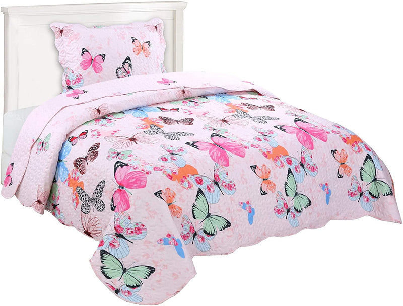 Marcielo 2 Piece Kids Bedspread Quilts Set Throw Blanket for Teens Boys Girls Bed Printed Bedding Coverlet Butterfly A72 (Twin) Home & Garden > Linens & Bedding > Bedding MarCielo Twin  