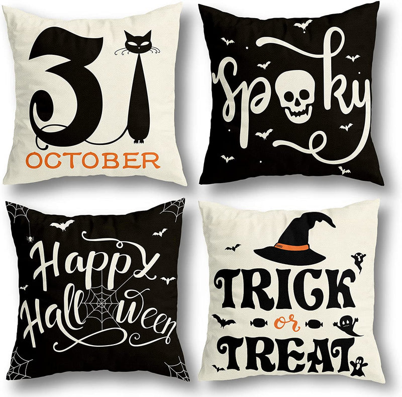 Riogree Halloween Decorations Pillow Covers 18X18 Set of 4 for Halloween Decor Indoor Outdoor, Party Supplies Farmhouse Home Decor Throw Pillows Cover Spider Web Cat Skull Decorative Cushion Case  RioGree   