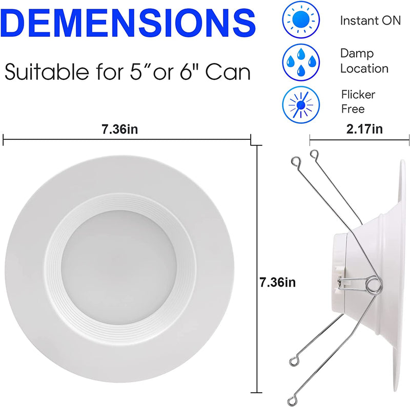 Energetic 5/6 Inch LED Recessed Lighting, 1000LM, 3000K Warm White Downlight, 12W=150W, Dimmable LED Can Light, Damp Rated, Simple Retrofit Installation, Energy Star & ETL Listed, 12 Pack Home & Garden > Lighting > Flood & Spot Lights YANKON   