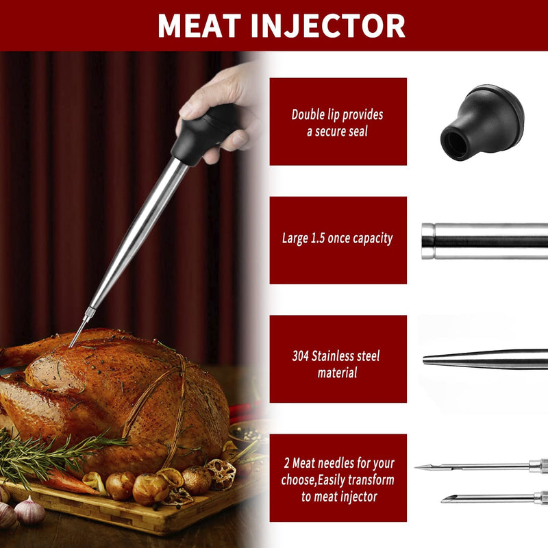 JY COOKMENT Stainless Steel Turkey Baster Baster Syringe for Cooking Meat Injector Set with 2 Marinade Needles 1 Cleaning Brush for Home Baking Kitchen Tool Home & Garden > Kitchen & Dining > Kitchen Tools & Utensils JY OUTDOOR   