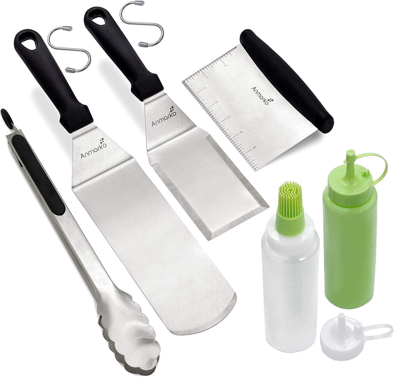 Professional Metal Spatula Set - Stainless Steel Spatula and Griddle Scraper - Heavy Spatula Griddle Accessories Great for Cast Iron Griddle BBQ Flat Top Grill - Commercial Grade Home & Garden > Kitchen & Dining > Kitchen Tools & Utensils Anmarko Plastic handle set + tongs and bottles  
