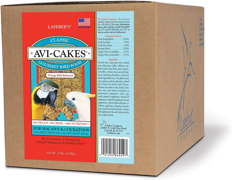 LAFEBER'S Classic Avi-Cakes Pet Bird Food, Made with Non-Gmo and Human-Grade Ingredients, for Macaws & Cockatoos, 1 Lb Animals & Pet Supplies > Pet Supplies > Bird Supplies > Bird Food Phillips Feed & Pet Supply Natural Balance 20 Pound (Pack of 1)  