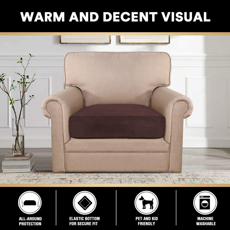 Stretch Velvet Couch Cushion Covers for Individual Cushions Sofa Cushion Covers Seat Cushion Covers, Thicker Bouncy with Elastic Edge Cover up to 10 Inch Thickness Cushions (1 Piece, Brown) Home & Garden > Decor > Chair & Sofa Cushions PrinceDeco   