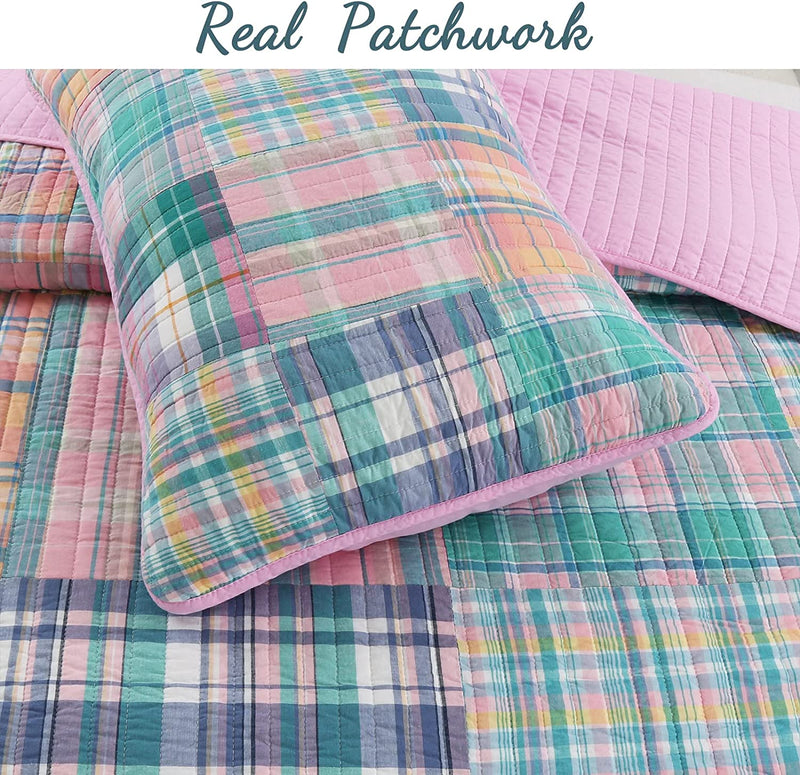 Cozy Line Home Fashions 100% Cotton Real Patchwork Pink Blue Green Reversible Quilt Bedding Set, Bedspread, Coverlet (Pink Plaid, Twin - 2 Piece) Home & Garden > Linens & Bedding > Bedding Cozy Line Home Fashions   