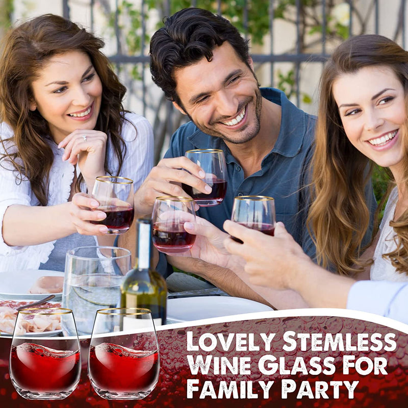 Stemless Wine Glasses with Gold Rim, Set of 8, 15 Oz Red Wine Glasses Durable Wine Glasses Crystal Drinking Glasses Drinkware for Christmas Party, Wedding All Beverages Home & Garden > Kitchen & Dining > Tableware > Drinkware Mimorou   