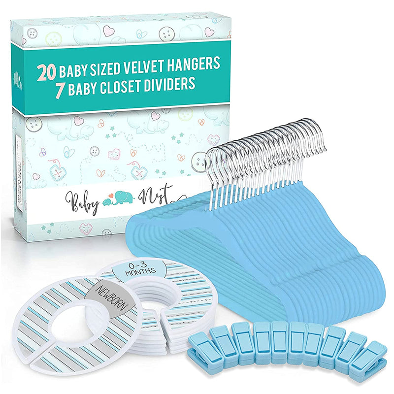 Baby Nest Designs 20X Baby Hangers for Closet with 7X Baby Closet Dividers for Nursery Velvet Baby Clothes Hangers Unisex Newborn Essentials Baby Size Organizer for Infant Clothing to 24 Months Sporting Goods > Outdoor Recreation > Fishing > Fishing Rods Baby Nest Designs Blue  