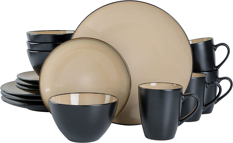 Gibson Soho Lounge round Reactive Glaze Stoneware Dinnerware Set, Service for 4 (16Pc), Blue, Soho Round.