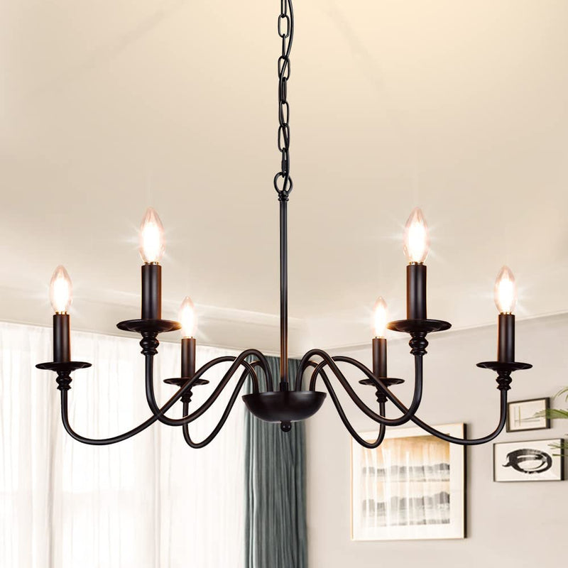 Depuley Black Farmhouse Chandeliers, 6-Light Industrial Iron Chandeliers Lighting, Classic Candle Ceiling Pendant Light Fixture for Foyer, Living Room, Kitchen Island, Dining Room, Bedroom Home & Garden > Lighting > Lighting Fixtures > Chandeliers Depuley 6-Light  