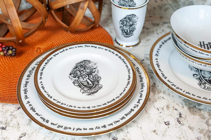 Harry Potter Hogwarts House Logos 16-Piece Dinnerware Set | Ceramic Dish Set