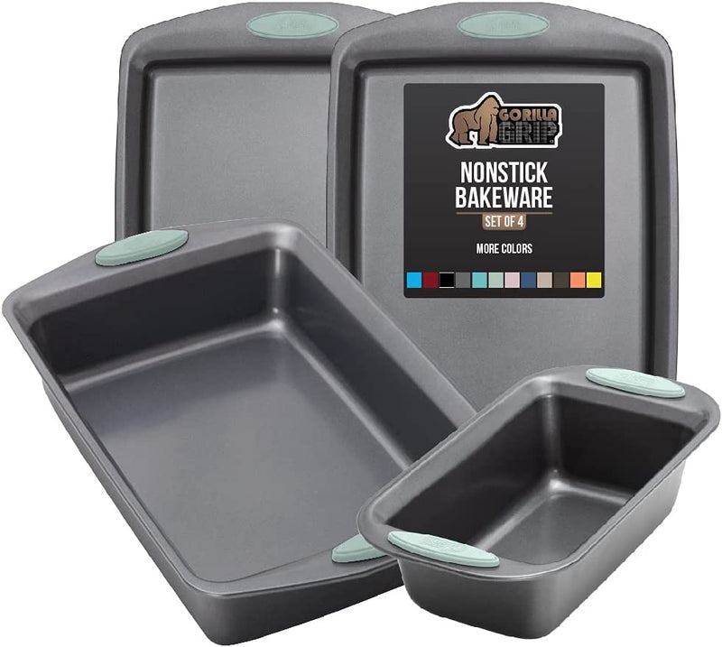 Gorilla Grip Nonstick, Heavy Duty, Carbon Steel Bakeware Sets, 4 Piece Kitchen Baking Set, Rust Resistant, Silicone Handles, 2 Large Cookie Sheets, 1 Roasting Pan and 1 Bread Loaf Pan, Turquoise Home & Garden > Kitchen & Dining > Cookware & Bakeware Hills Point Industries, LLC Mint Bakeware Sets Set of 4