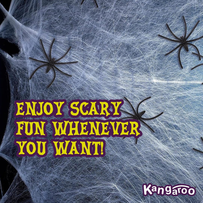 Kangaroo Spider Webs & Fake Spiders for Halloween Decorations Indoor & Outdoor I Spooky 200 Square Feet Cobweb Halloween Party Decorations I Giant Spider Web Decoration for Scary Halloween Decorations  Kangaroo Manufacturing   