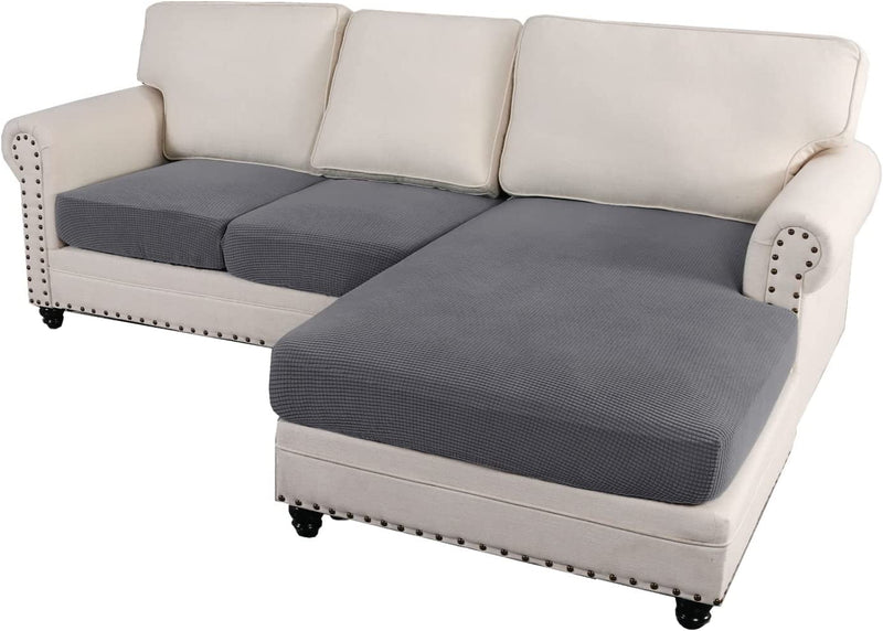H.VERSAILTEX Sectional Couch Covers 3 Pieces Sofa Seat Cushion Covers L Shape Separate Cushion Couch Chaise Cover Elastic Furniture Protector for Both Left/Right Sectional Couch (3 Seater, Grey)