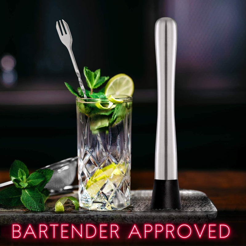 Hiware 10 Inch Stainless Steel Cocktail Muddler and Mixing Spoon Home Bar Tool Set - Create Delicious Mojitos and Other Fruit Based Drinks Sporting Goods > Outdoor Recreation > Fishing > Fishing Rods Hiware   