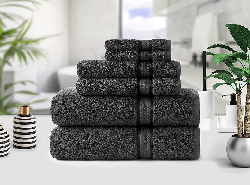 COTTON CRAFT Ultra Soft 6 Piece Towel Set - 2 Oversized Large Bath Towels,2 Hand Towels,2 Washcloths - Absorbent Quick Dry Everyday Luxury Hotel Bathroom Spa Gym Shower Pool - 100% Cotton - Charcoal Home & Garden > Linens & Bedding > Towels COTTON CRAFT   
