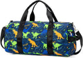 Duffle Bags for Kids Boys Gym Tote Bag Sports Overnight Travel Duffle with Shoe Compartment and Wet Pocket (Dinosaur Dark Blue)