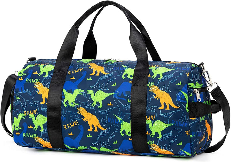 Duffle Bags for Kids Boys Gym Tote Bag Sports Overnight Travel Duffle with Shoe Compartment and Wet Pocket (Dinosaur Dark Blue) Home & Garden > Household Supplies > Storage & Organization Bluboon Dinosaur dark blue  