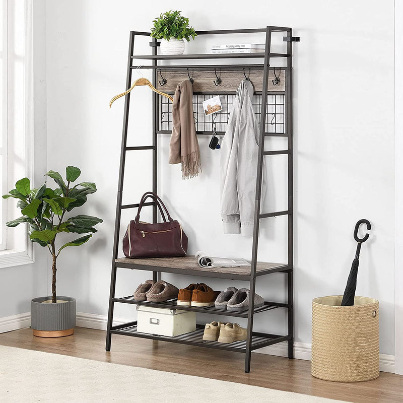 O&K FURNITURE 5-In-1 Hall Trees with Bench and Coat Rack, Entryway Organizer Hall Tree with Storage Bench, Mudroom Bench with Storage and Hooks, Brown Finish Sporting Goods > Outdoor Recreation > Fishing > Fishing Rods GHN Grey 71" 