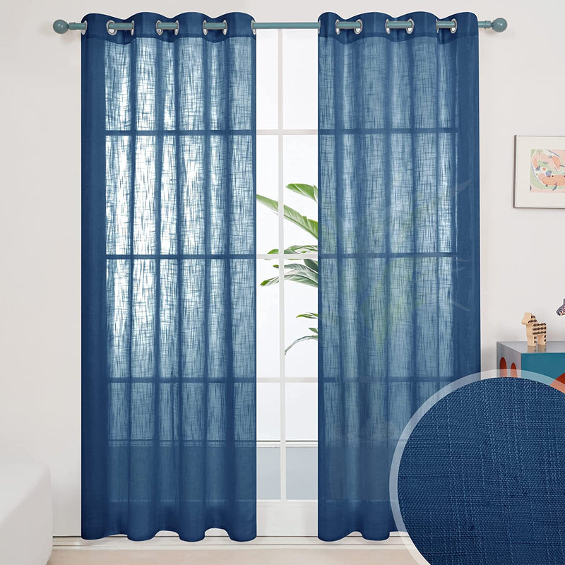 Deconovo Semi Sheer Curtains, Cream, 52X108 Inch, Faux Linen Solid Voile Grommet Curtains for Bedroom Living Room, 2 Panels Home & Garden > Decor > Window Treatments > Curtains & Drapes Deconovo Dark Blue 52x95 Inch 