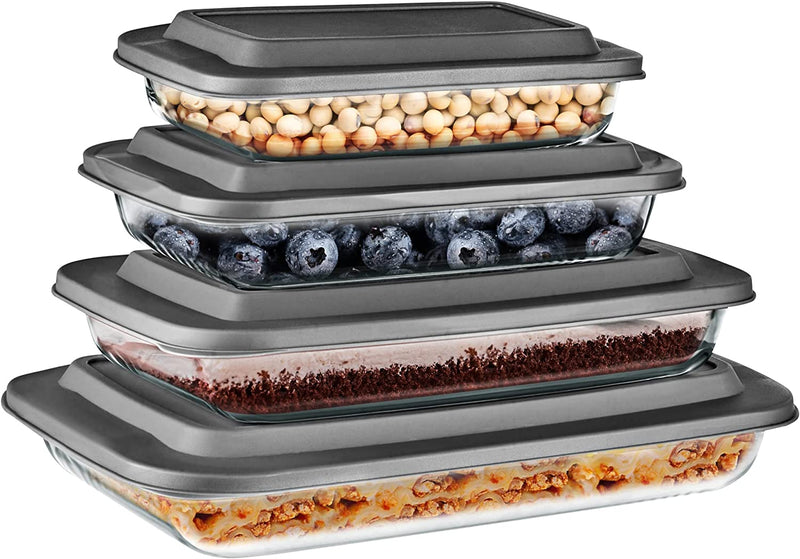 Rectangular Glass Bakeware Set - 4 Sets of High Borosilicate with PE Lid, Heat-Resistant, Non-Slip Design, Convenient to Use & Easy to Clean, Elegant Design, Color White - SL4PBK22 Home & Garden > Kitchen & Dining > Cookware & Bakeware SereneLife Black  