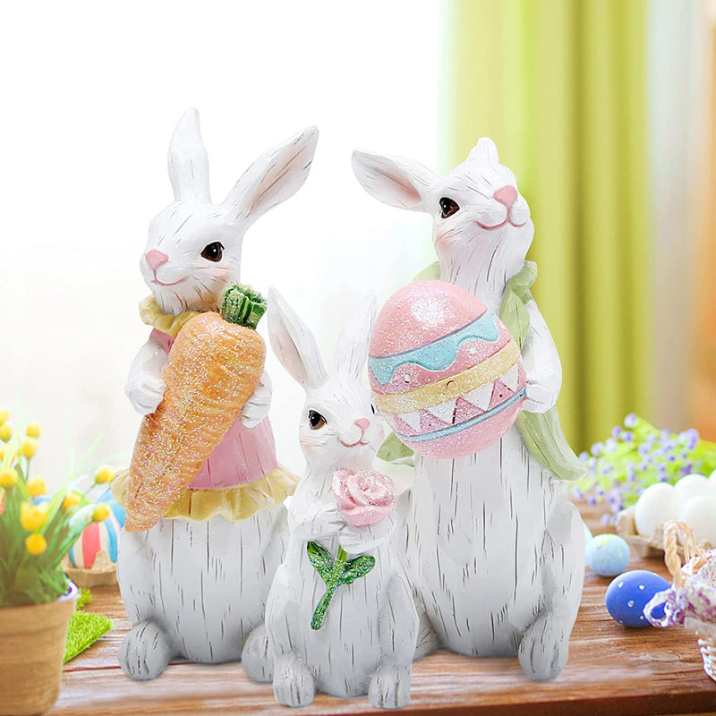 Hodao Easter Bunny Decorations Spring Indoor Home Decor Bunny Figurines (Easter White Bunny Family) Home & Garden > Decor > Seasonal & Holiday Decorations BOYON   