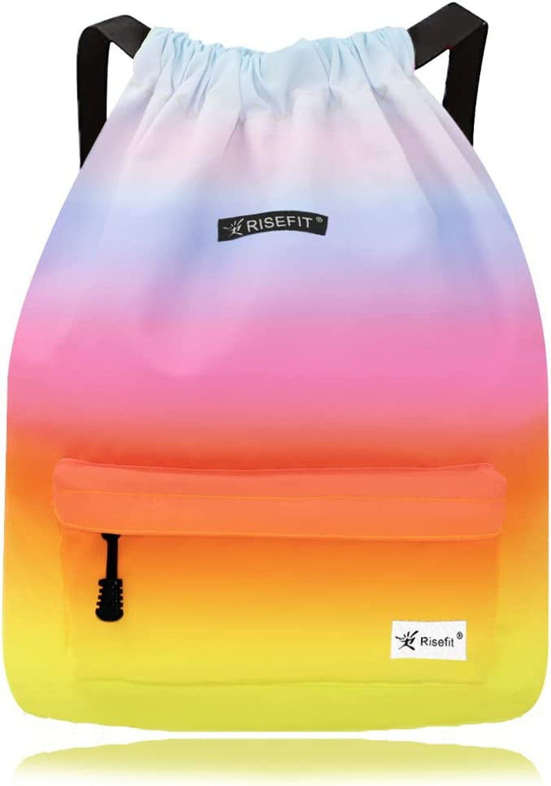 Waterproof Drawstring Bag, Gym Bag Sackpack Sports Backpack for Men Women Girls Home & Garden > Household Supplies > Storage & Organization Risefit 08-gradual Rainbow  