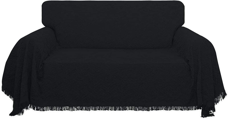 Easy-Going Geometrical Jacquard Sofa Cover, Couch Covers for Armchair Couch, L Shape Sectional Couch Covers for Dogs, Washable Luxury Bed Blanket, Furniture Protector for Pets,Kids(71X 102 Inch,Navy)