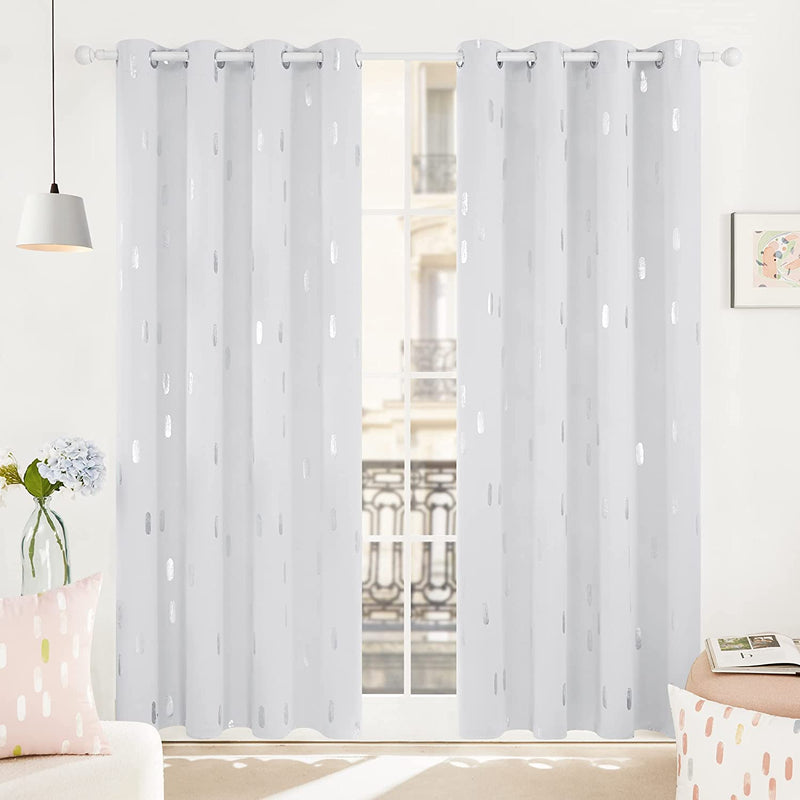 Deconovo Curtains Blue - Blackout Curtains 84 Inch Length 2 Panels, Silver Printed Room Darkening Curtains Grommet, Living Room Thermal Insulated Curtain Drapes, Sliding Door Curtains 52*84 Inch Home & Garden > Decor > Window Treatments > Curtains & Drapes Deconovo Greyish White W52 x L84 Inch 