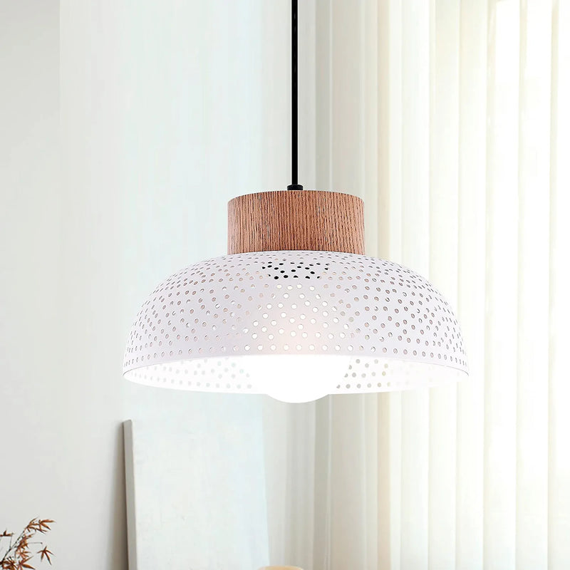 Tehenoo Modern Matte White Pendant Light Fixture,Perforated Pattern Dome Lampshade Hanging Ceiling Light for Hallway,Kitchen Island,Dining Table,Bar,Living Room