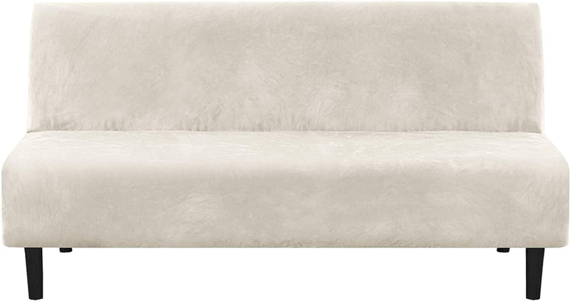 Real Velvet Futon Cover Armless Sofa Covers Sofa Bed Covers Stretch Futon Couch Cover Sofa Slipcover Furniture Protector Feature Thick Soft Cozy Velvet Fabric Form Fitted Stay in Place, Camel Home & Garden > Decor > Chair & Sofa Cushions H.VERSAILTEX Ivory  