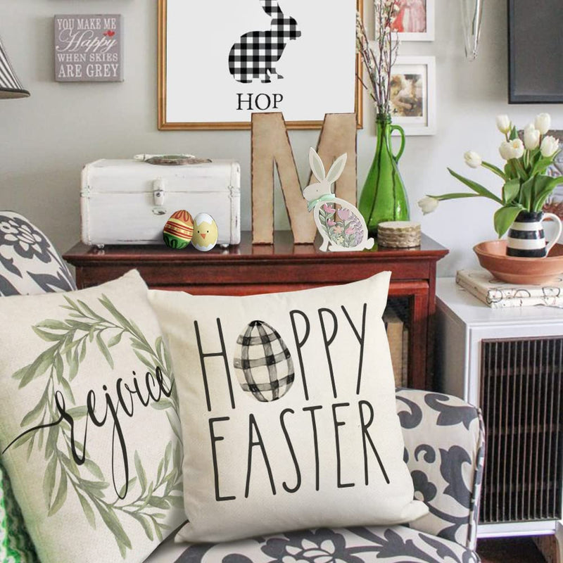GEEORY Easter Pillow Covers 18X18 Set of 4 Easter Decorations for Home He Is Risen Floral Pillows Bunny Easter Buffalo Plaid Eggs Decorative Throw Pillows Spring Easter Farmhouse Decor Home & Garden > Decor > Seasonal & Holiday Decorations GEEORY   