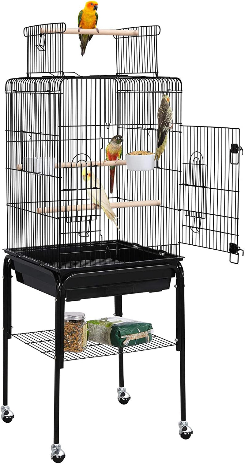 Topeakmart 53.5'' Iron Open Play Top Bird Cage with Stand & Perch for Small Birds Budgies Lovebirds Parakeets, Almond Animals & Pet Supplies > Pet Supplies > Bird Supplies Topeakmart Black  