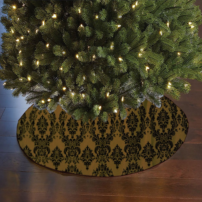 Flocked Damask Pattern Tree Skirt Christmas Decoration 56" Round Home & Garden > Decor > Seasonal & Holiday Decorations > Christmas Tree Skirts LoveMyFabric Gold  