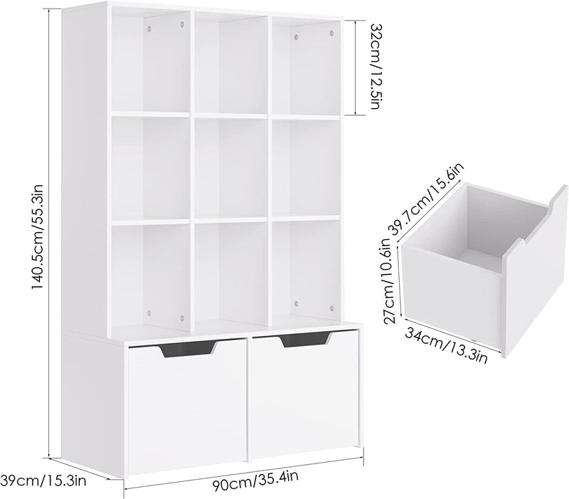 HIFIT Cube Bookshelf, 55.1" H Bookcase Storage Cabinet Wooden with 7 Compartments and 2 Large Drawers for Home Office Living Room, White 1Pcs Home & Garden > Household Supplies > Storage & Organization HIFIT   