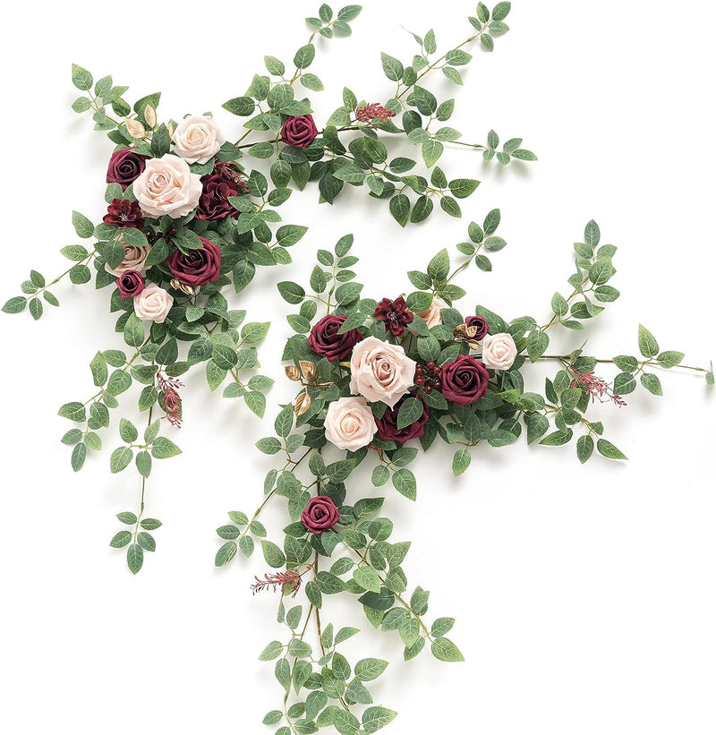 Ling'S Moment 2PCS Artificial Floral Swags Centerpieces, Wedding Flower Greenery Arrangements for Sweetheart/Head Table Decor Wedding Car Wall Window Arch Home Garden Decor | Rust & Sepia  Ling's Moment Marsala  Blush  