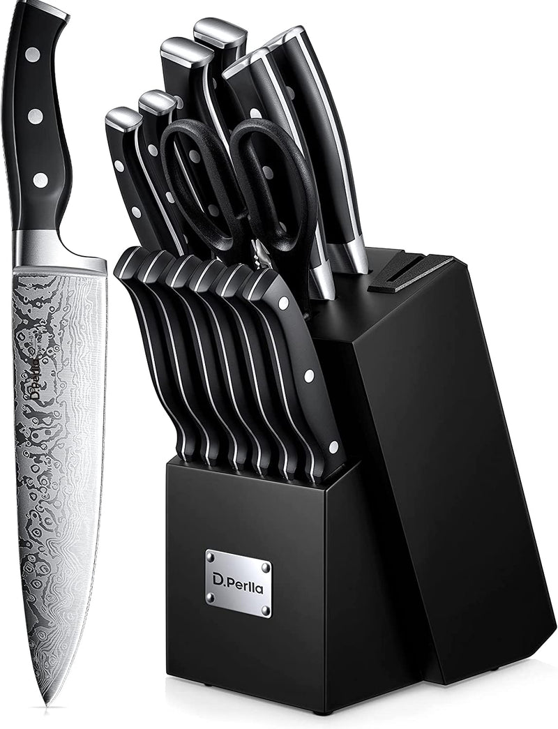 D.Perlla Knife Set, 14PCS German Stainless Steel Kitchen Knives Block Set with Built-In Sharpener, Black Home & Garden > Kitchen & Dining > Kitchen Tools & Utensils > Kitchen Knives D.Perlla   