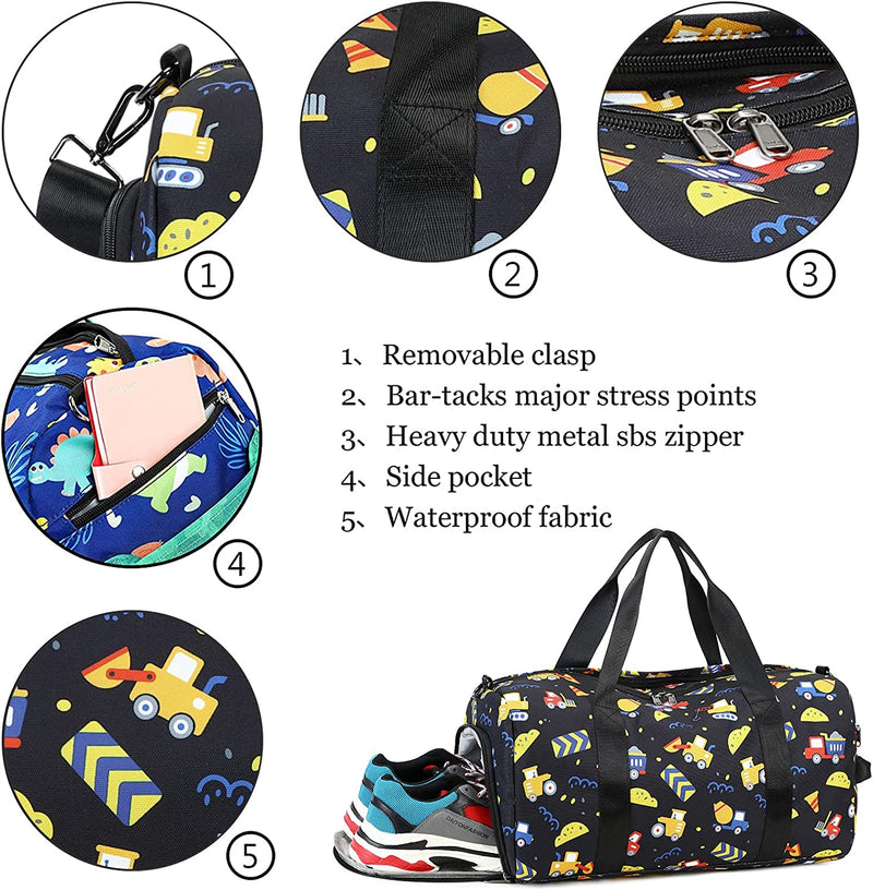 LOIDOU Duffle Bag for Boys Sport Gym Bag Kids Overnight Weekender Travel Duffel Bag with Wet Pocket & Shoe Compartment (Truck Black) Home & Garden > Household Supplies > Storage & Organization LOIDOU   