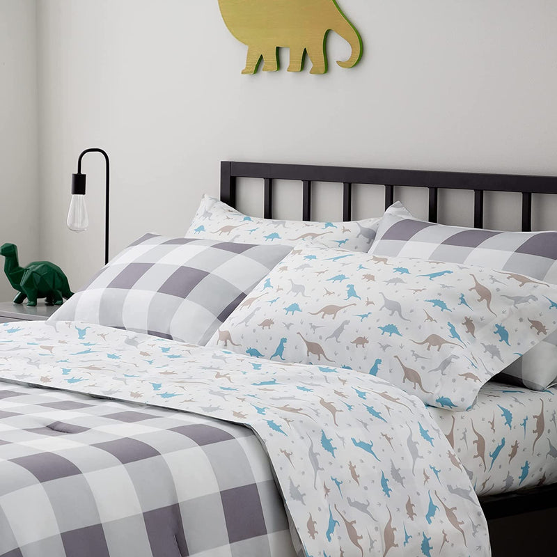 Linenspa Microfiber Three-Piece Sheet Set - Multiple Styles and Colors - Super Soft Feel - Fun Patterns for Boys and Girls - Twin - Grey Grid Home & Garden > Linens & Bedding > Bedding > Quilts & Comforters Linenspa Dinosaur Sheet Set and Comforter Bundle Full