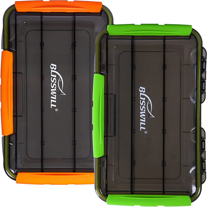 BLISSWILL Fishing Tackle Storage Trays,Fishing Tackle Box,Storage Organizer Box,3600/3700 Tackle Trays with Removable Dividers,Tea-Colored Transparent Waterproof Fishing Tackle Storage Sporting Goods > Outdoor Recreation > Fishing > Fishing Tackle BLISSWILL A: green orange-2 packs 3600(10.6x6.8x2.2inch)  