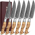 HEZHEN Chef'S Knife-Professional-8.3 Inch Damascus Steel, Kitchen Knife VG10 Gyuto Knife-Master Series Chef Cooking Tool at Home,Restaurant-Figured Sycamore Wood Handle Home & Garden > Kitchen & Dining > Kitchen Tools & Utensils > Kitchen Knives Yangjiangshi Yangdong lansheng e-commerce co.,ltd 6PCS Steak Knife  
